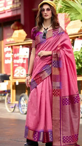 Pink and Purple Contemporary Banarasi Silk Saree